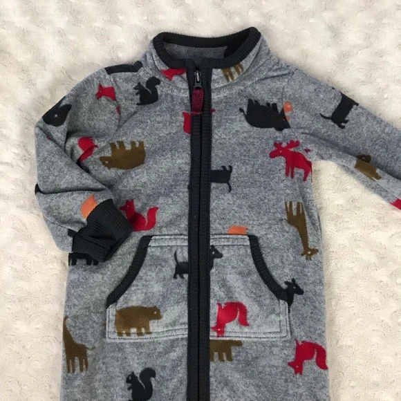 Carter’s Fleece Romper Gray Black Animal Print Size 6 Months - Picture 1 of 4